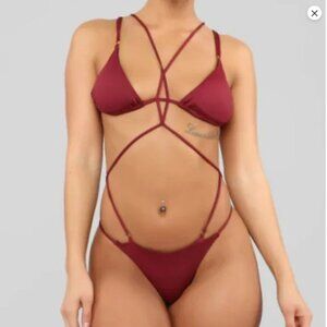 NEW Fashion Nova Burgundy Strappy Monokini